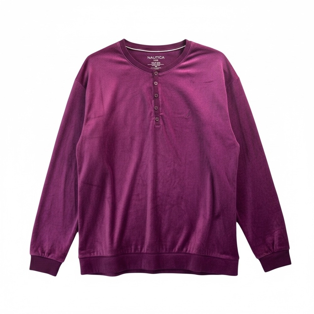Nautica Womens Purple Velour Henley Long Sleeve Pullover Top ZNT94982 Medium